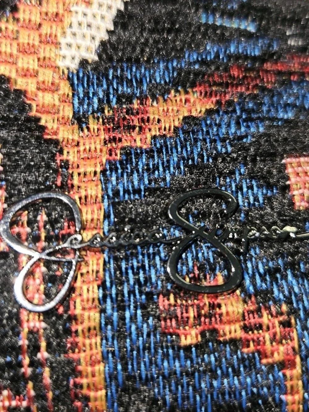 Jessica Simpson Black Multi Tapestry Tote with Crossbody Strap